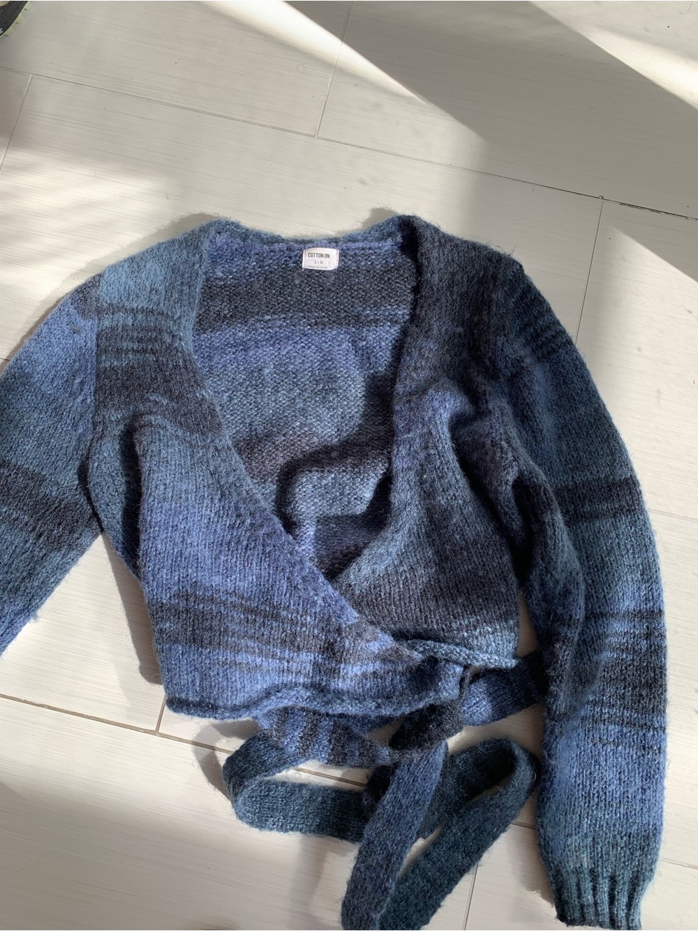 Blue variegated wrap tie knit sweater by COTTON ON Cotton on.com Polyester